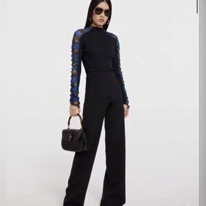 NEW Desigual ribbed turtleneck sweater top decorative sheer floral ruffle Medium